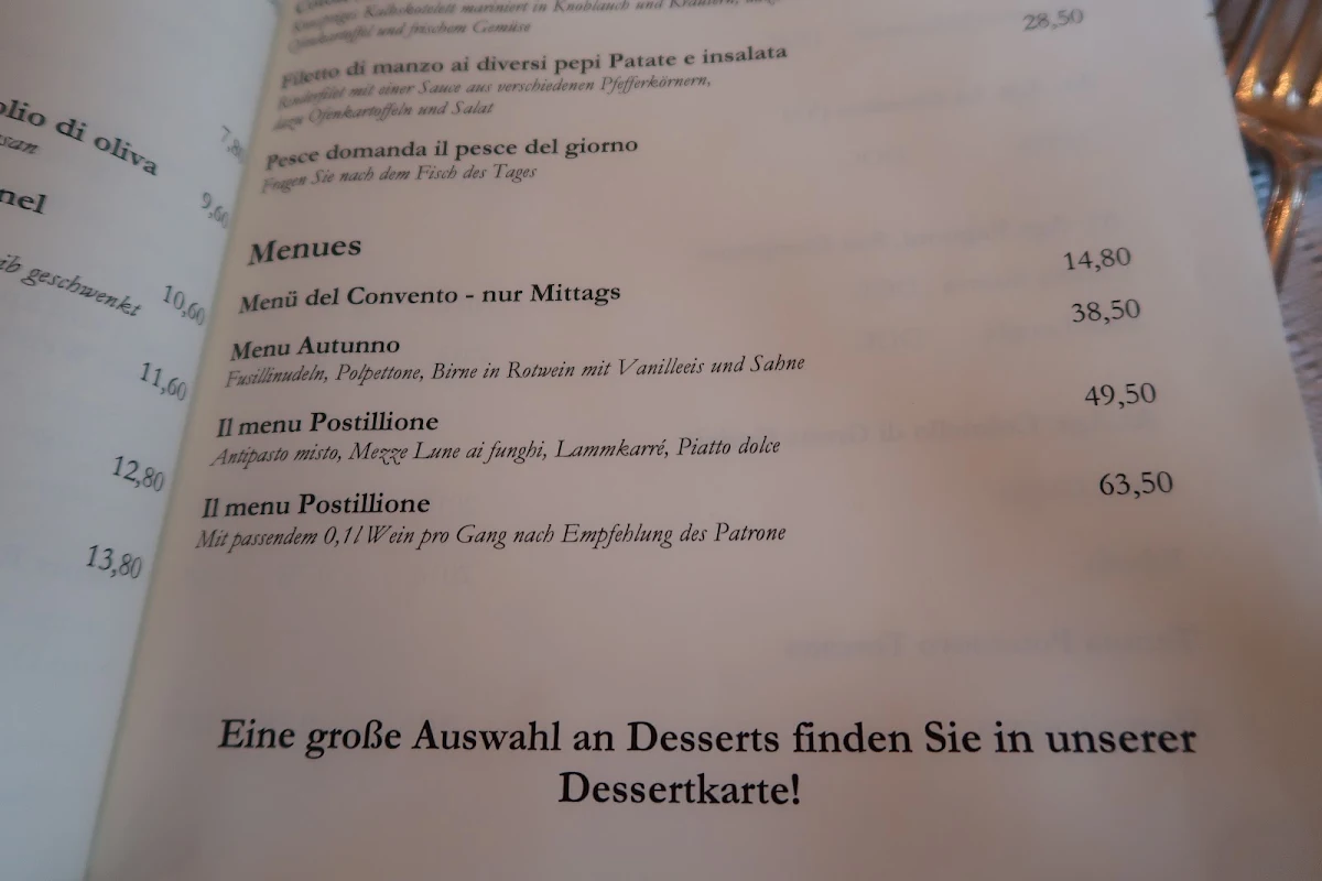 Speisekarte, La Trattoria del Postillione