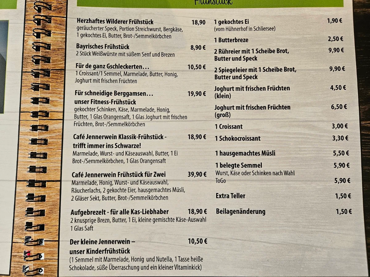 Speisekarte, Cafe Wildschütz Jennerwein