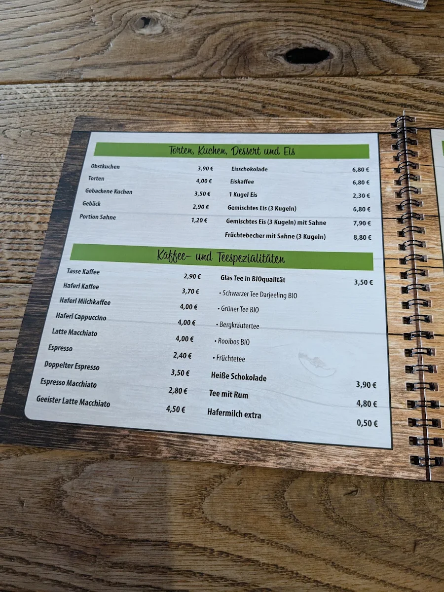 Speisekarte, Cafe Wildschütz Jennerwein