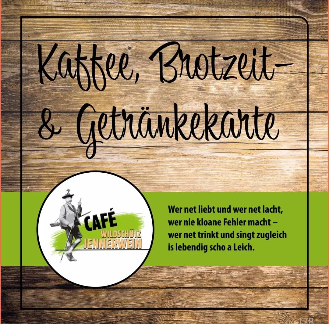 Speisekarte, Cafe Wildschütz Jennerwein