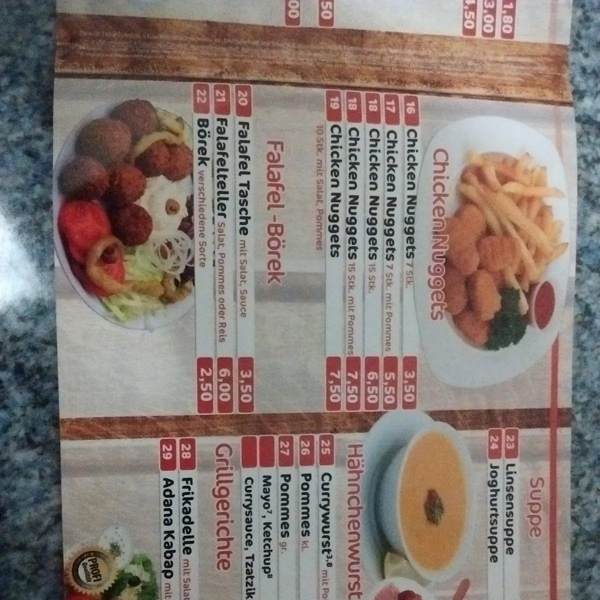 Speisekarte, Chickenland Pizza Kebab Haus