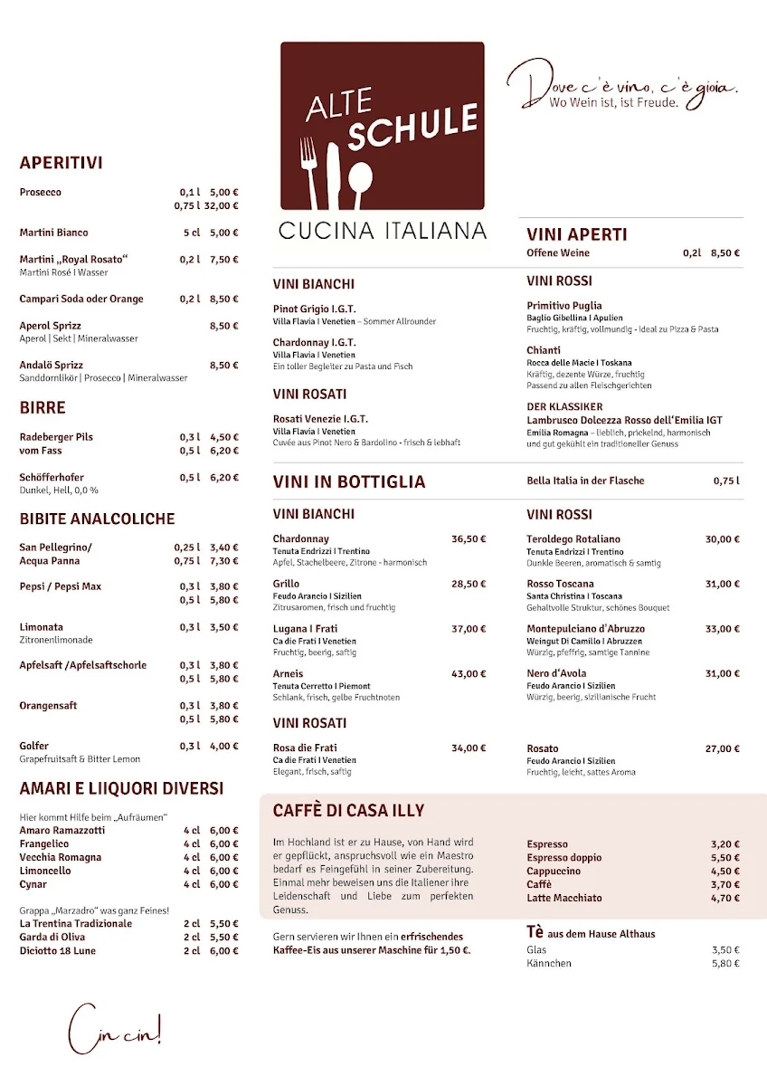 Speisekarte, Alte Schule - Cucina Italiana