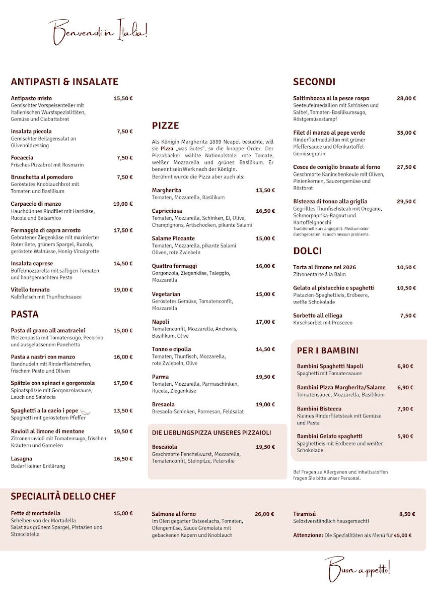 Speisekarte, Alte Schule - Cucina Italiana