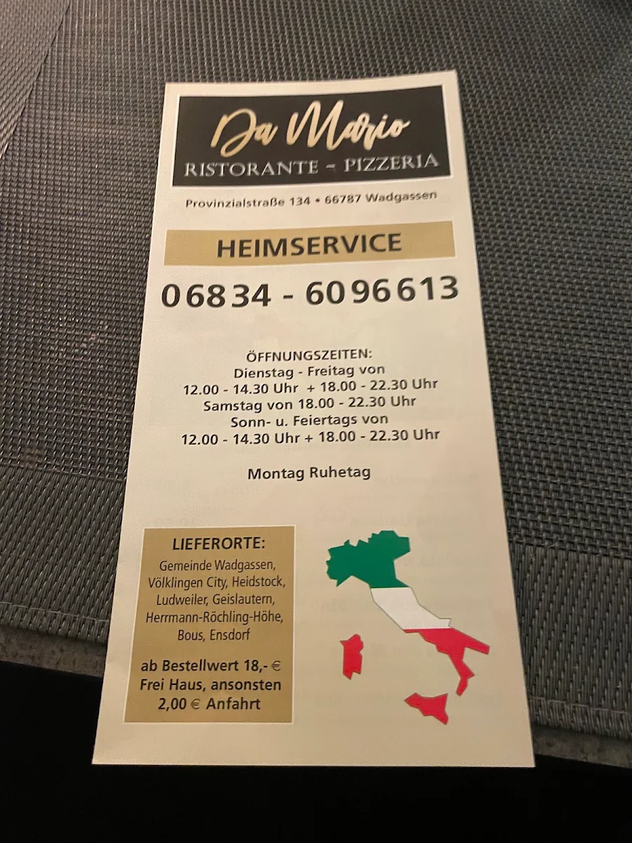 Speisekarte, Ristorante Pizzeria Da Mario