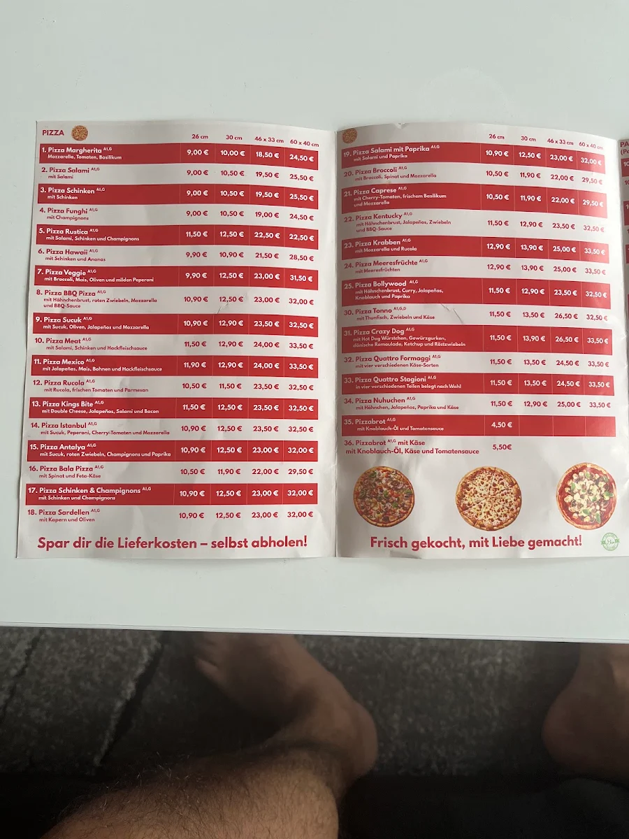 Speisekarte, Kings Bite Pizza & Burger Service