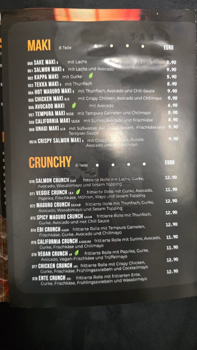 Speisekarte, Rin Sushibar Bergedorf