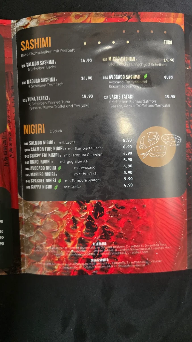 Speisekarte, Rin Sushibar Bergedorf
