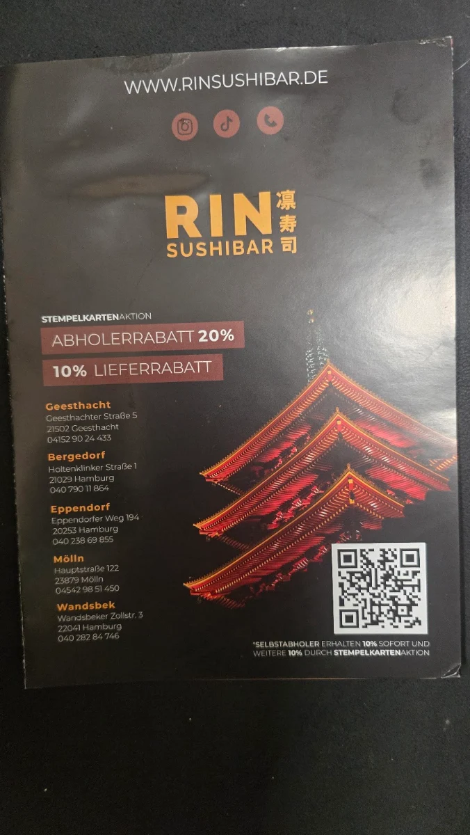 Speisekarte, Rin Sushibar Bergedorf