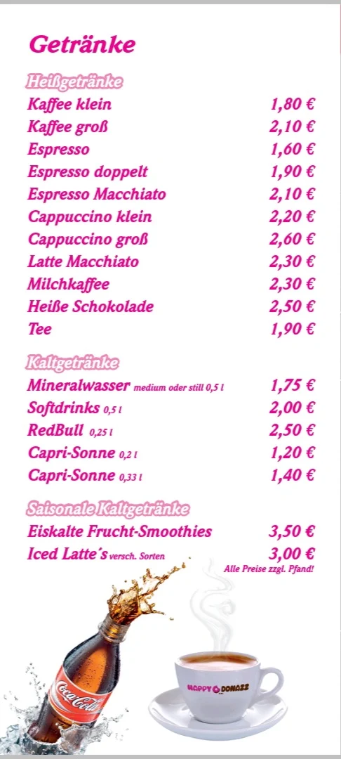 Speisekarte, HAPPY DONAZZ & Co Ludwigsburg