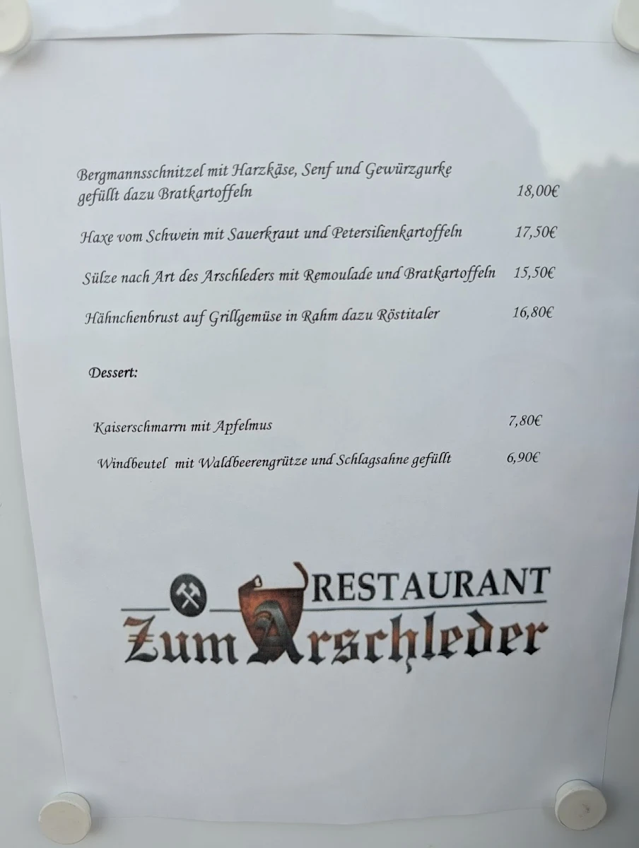 Speisekarte, Zum Arschleder Blankenburg