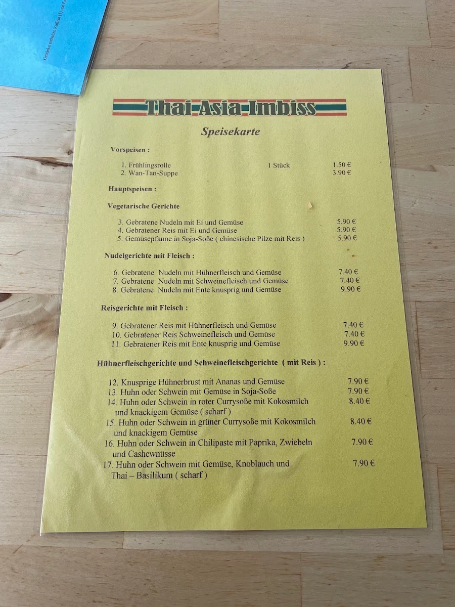 Speisekarte, Thai-Asia-Imbiss