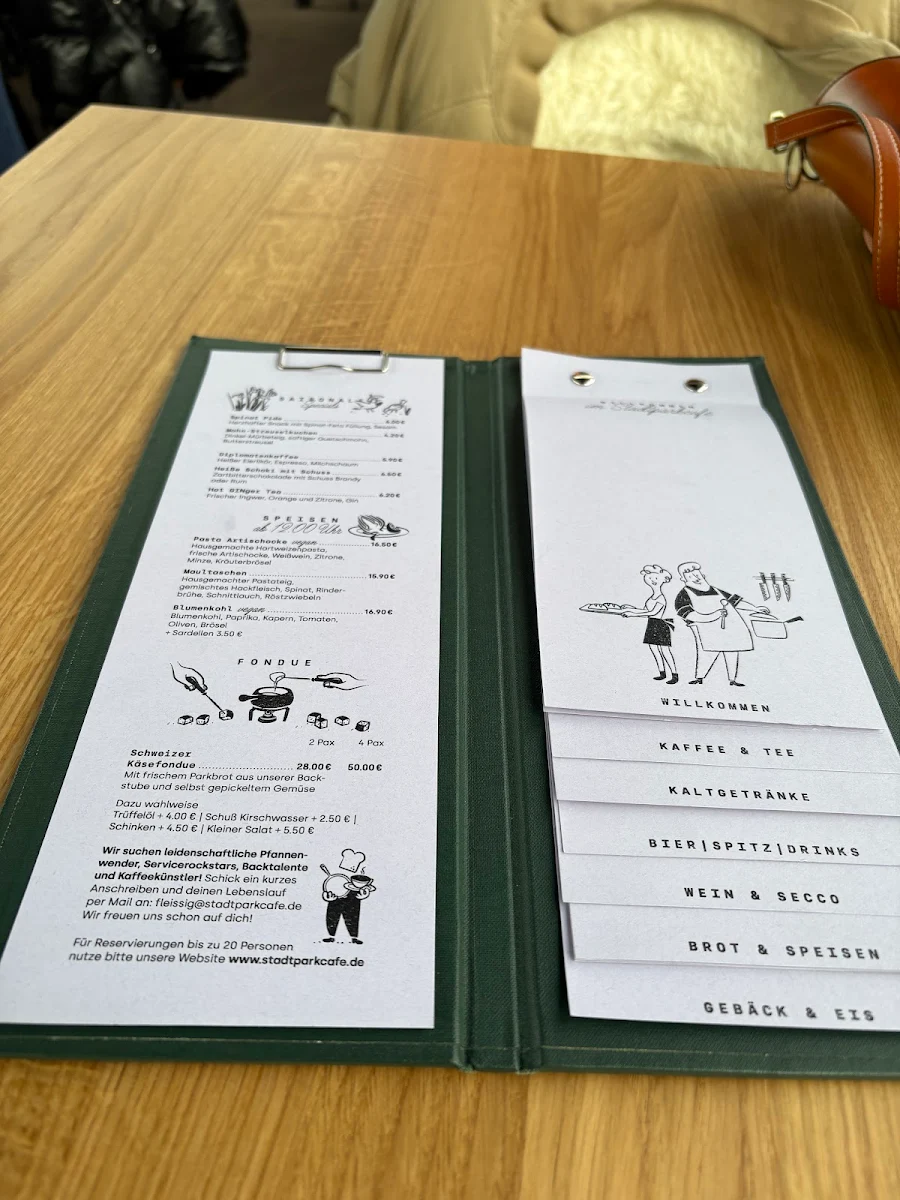 Speisekarte, Stadtparkcafe