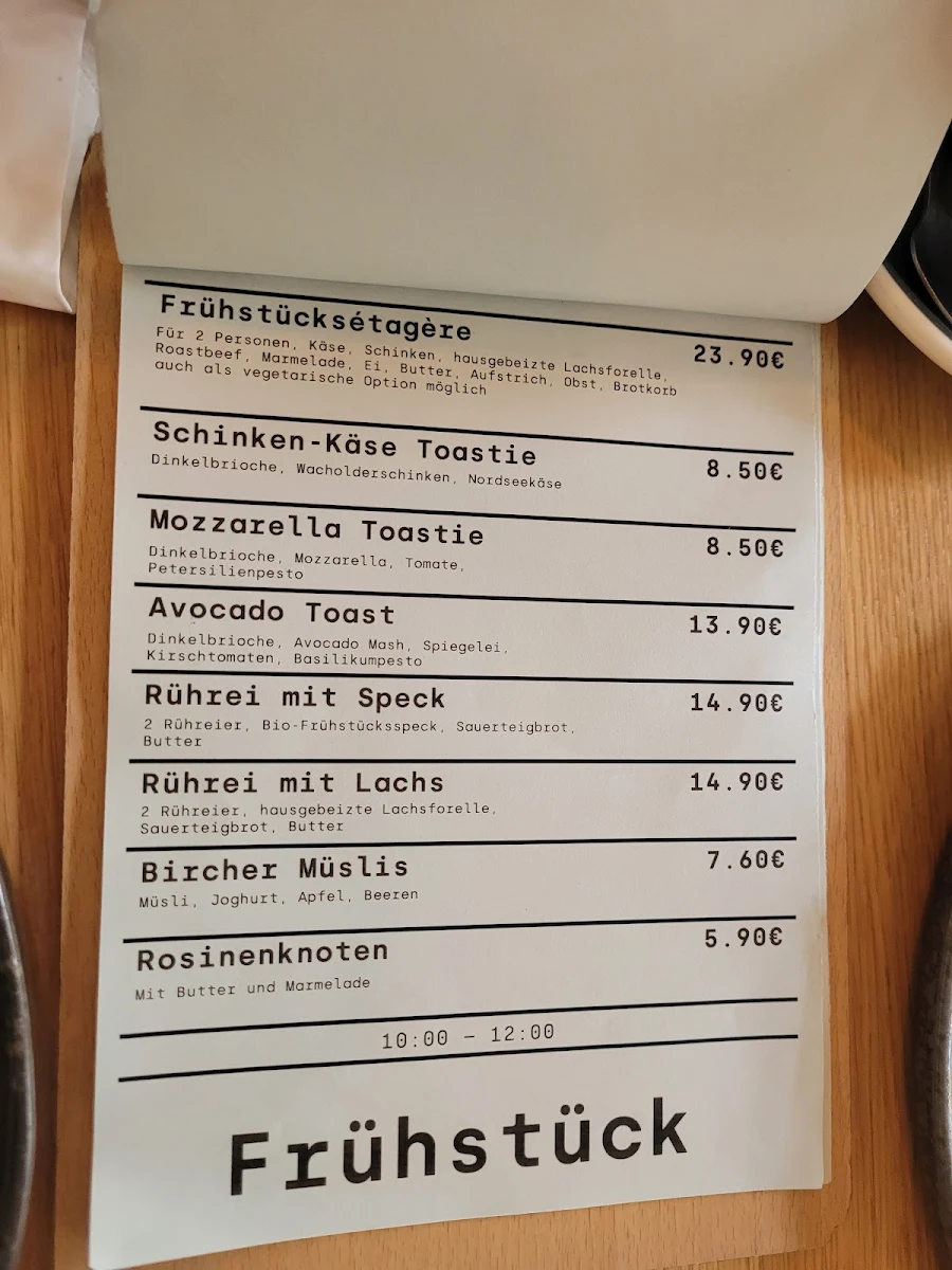 Speisekarte, Stadtparkcafe