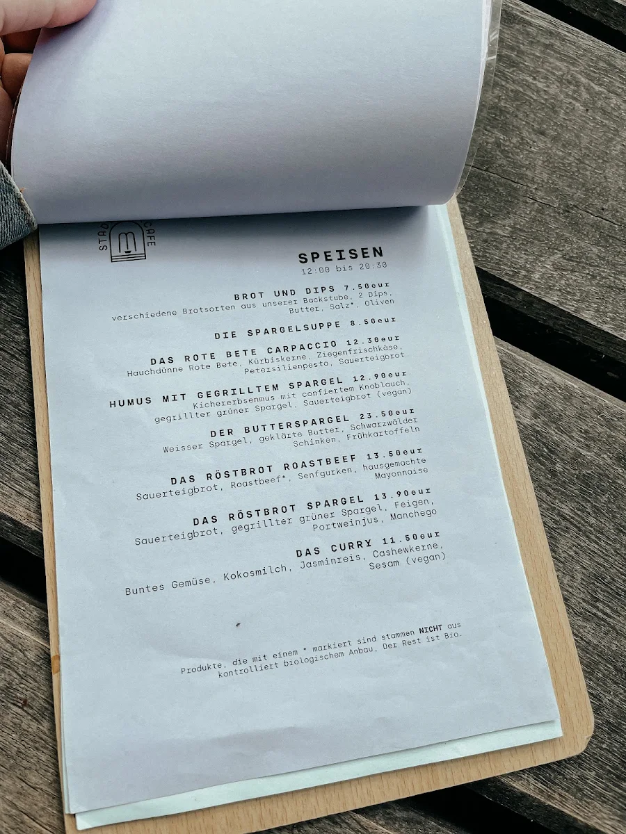 Speisekarte, Stadtparkcafe