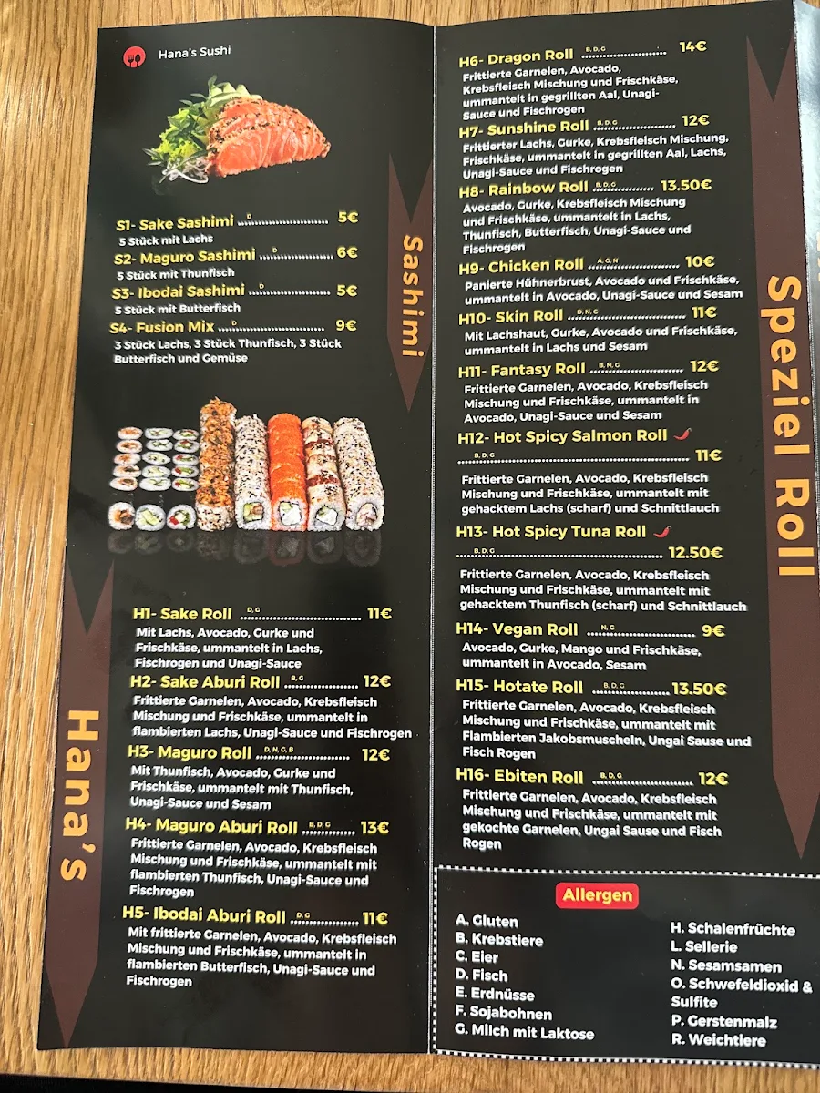 Speisekarte, HANA’S SUSHI BAR