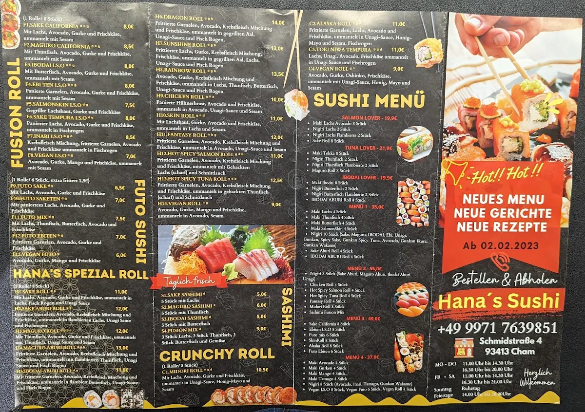 Speisekarte, HANA’S SUSHI BAR