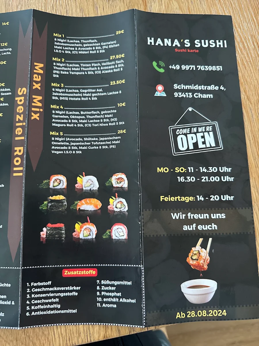 Speisekarte, HANA’S SUSHI BAR