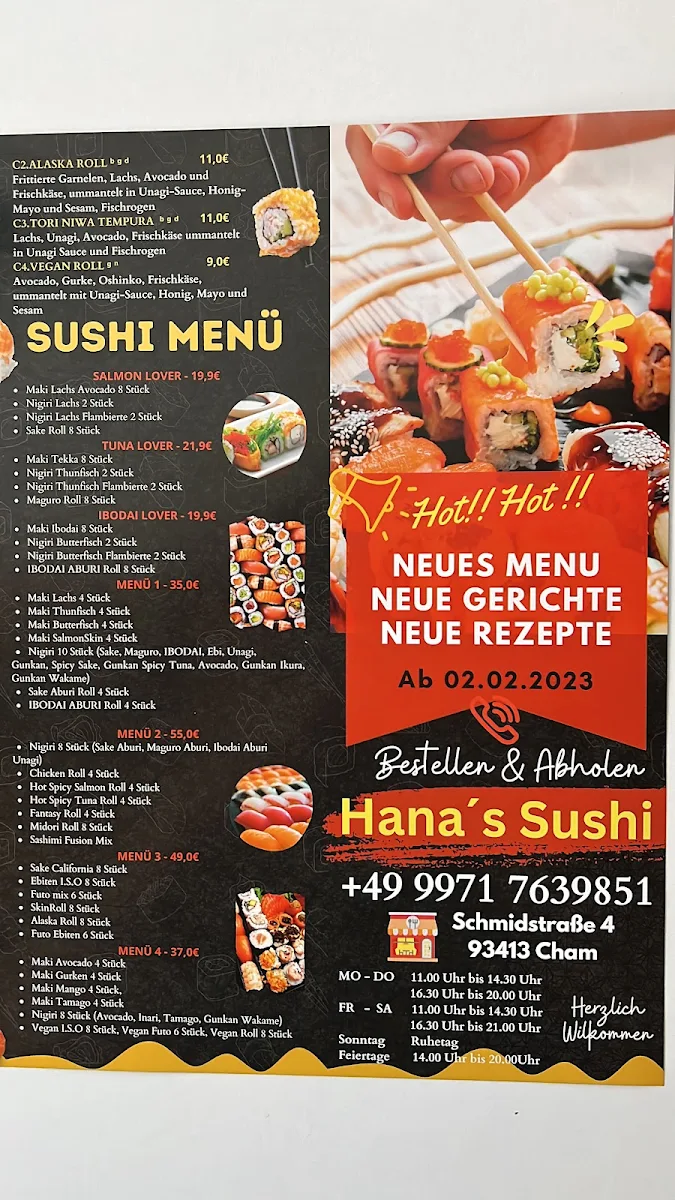 Speisekarte, HANA’S SUSHI BAR
