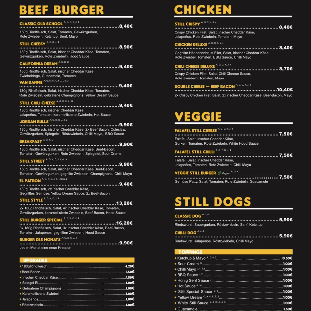 Speisekarte, Still Burger Korbach