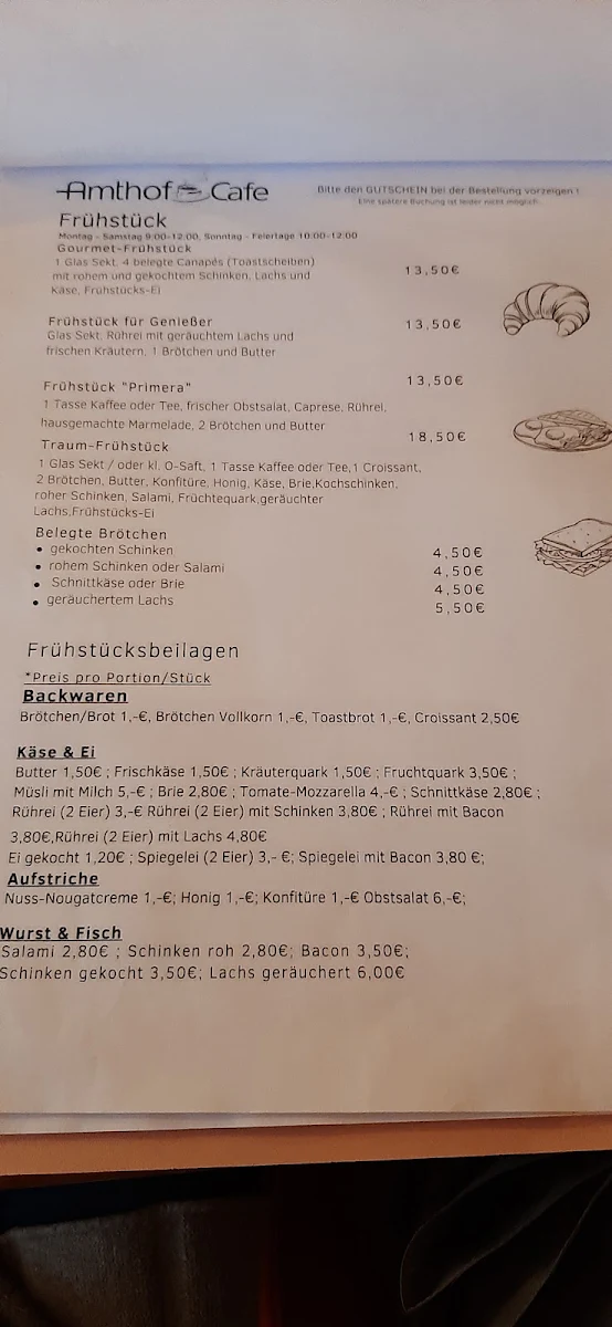 Speisekarte, Café Konditorei Im Amthof