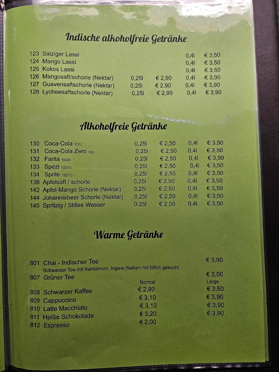 Speisekarte, Mumbai Indisches Restaurant