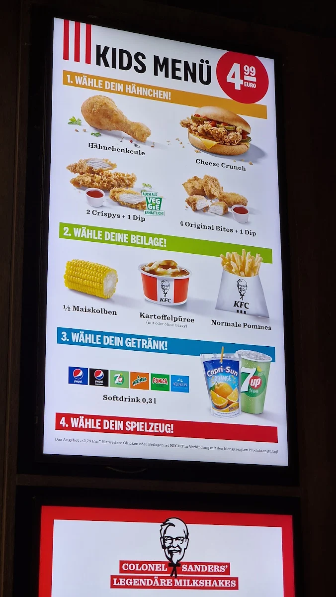 Speisekarte, Kentucky Fried Chicken
