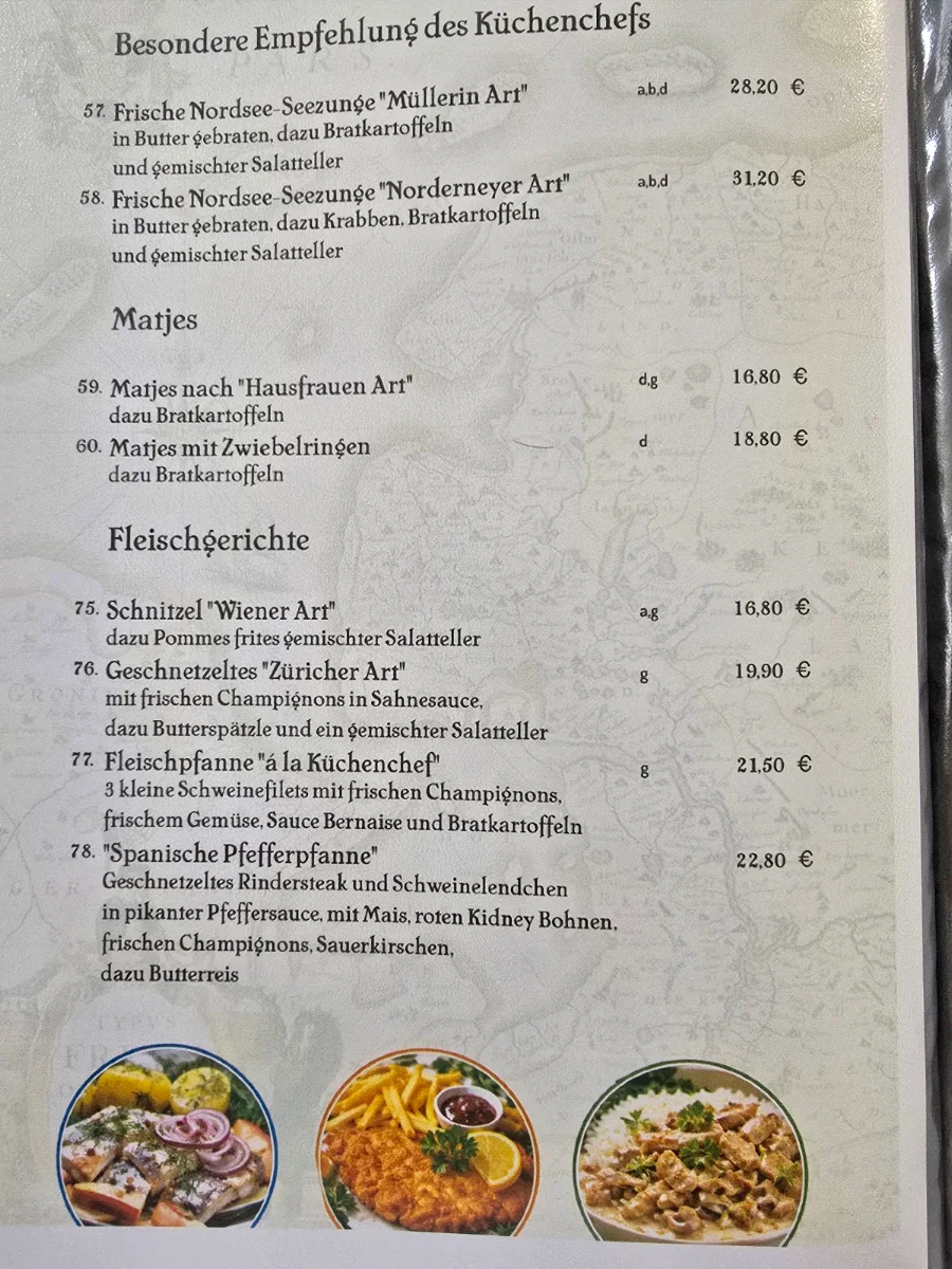 Speisekarte, Restaurant Nordseestube 2.0