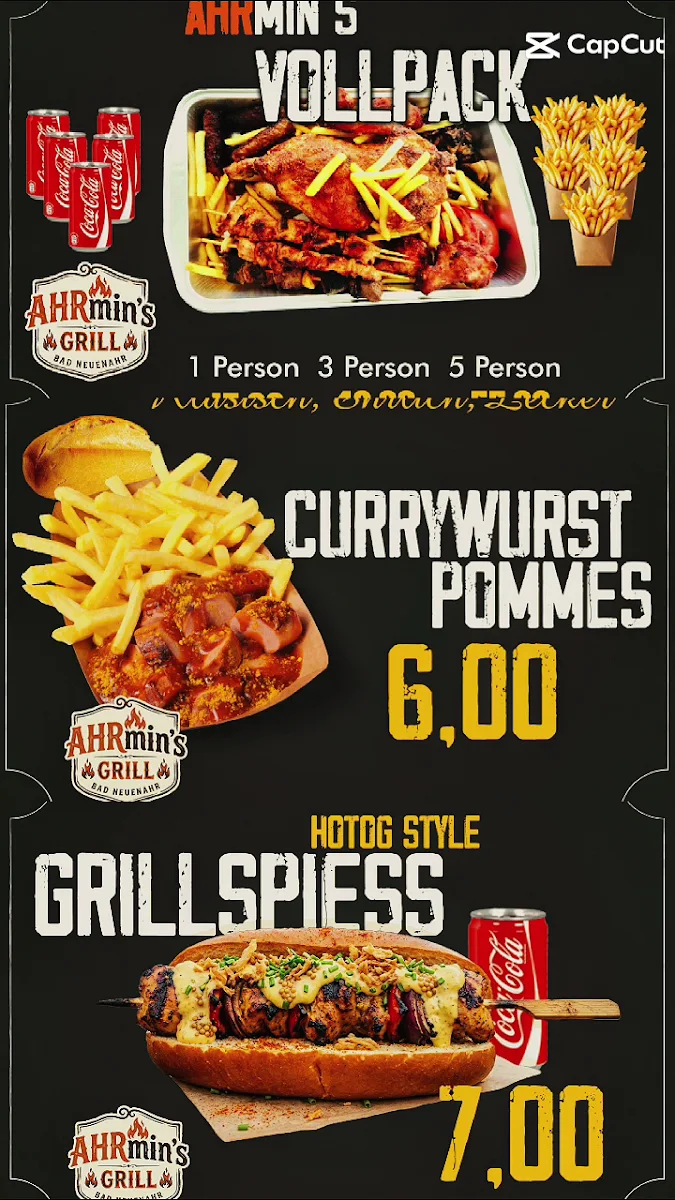 Speisekarte, Ahrmin`s grill