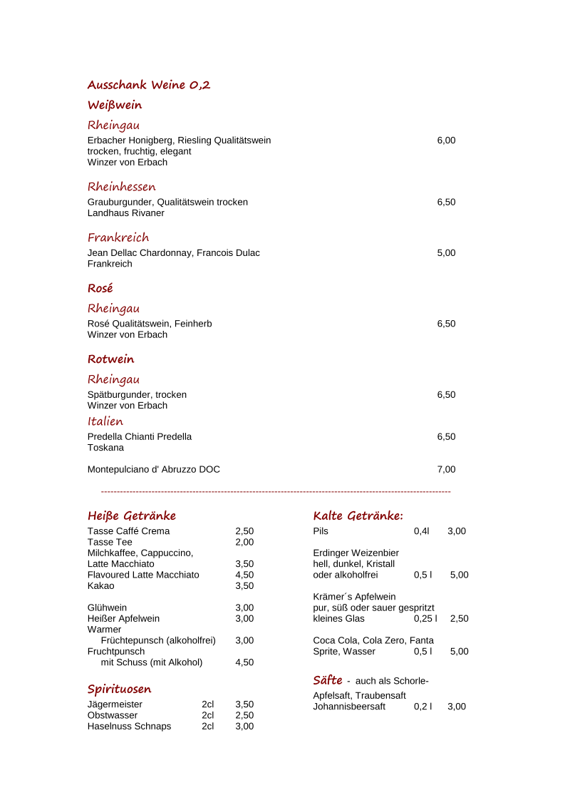 Speisekarte, Müllerstube, Jagdschloß Mönchbruch
