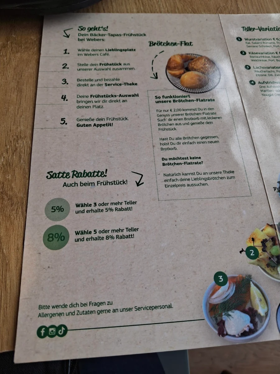 Speisekarte, Webers Bäckerladen!