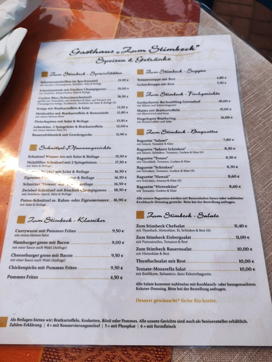 Speisekarte, Zum Stimbeck