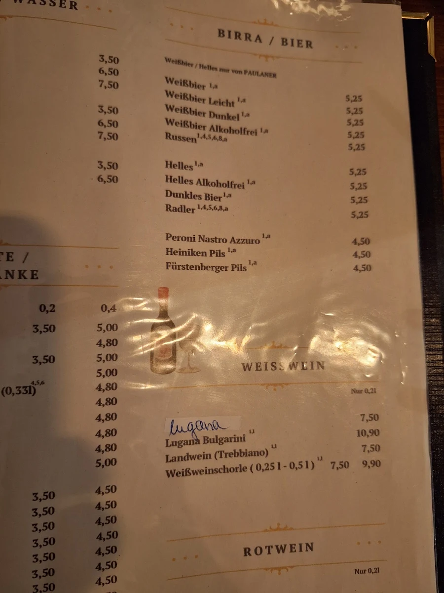 Speisekarte, L'Osteria München Bauhausplatz