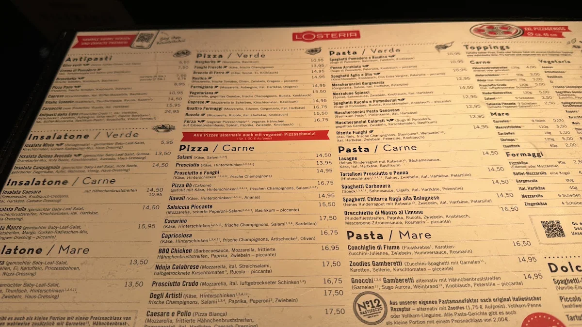 Speisekarte, L'Osteria München Bauhausplatz
