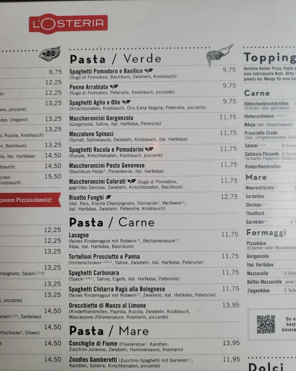 Speisekarte, L'Osteria München Bauhausplatz