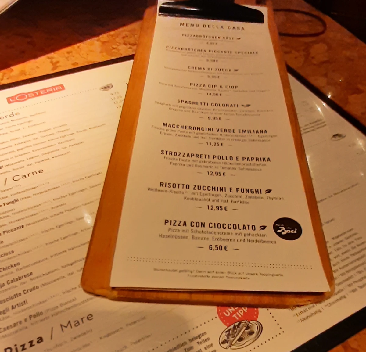 Speisekarte, L'Osteria München Bauhausplatz