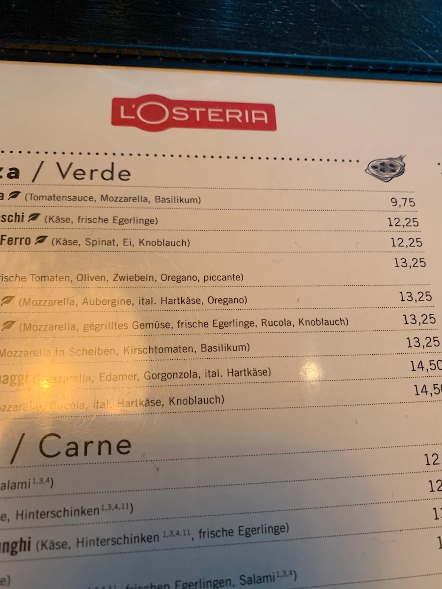 Speisekarte, L'Osteria München Bauhausplatz