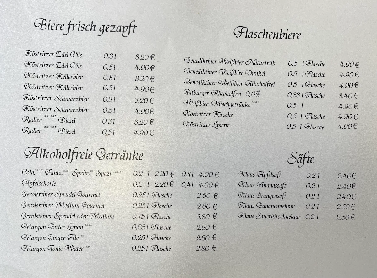 Speisekarte, Wirtshaus zum Rössl