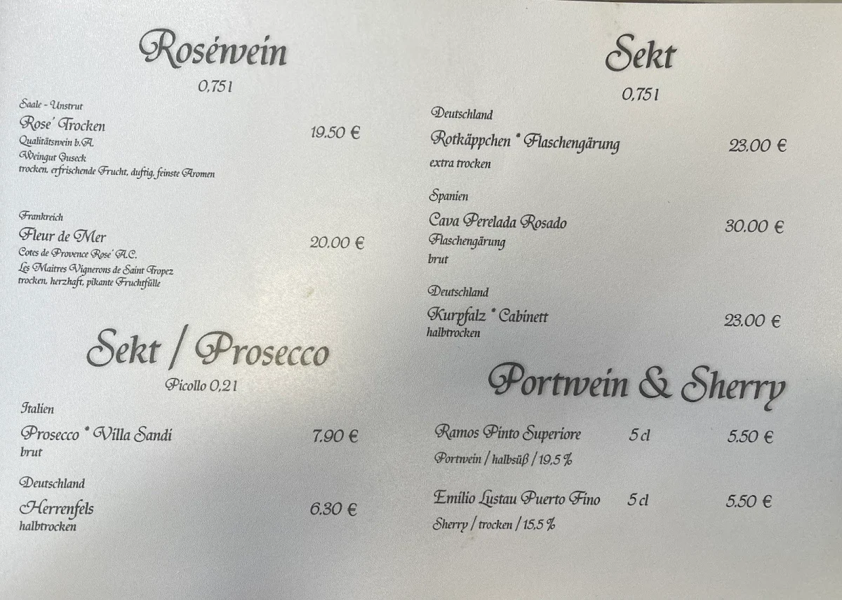 Speisekarte, Wirtshaus zum Rössl