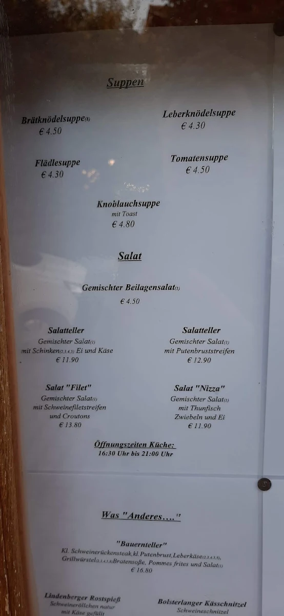 Speisekarte, Hornstüble