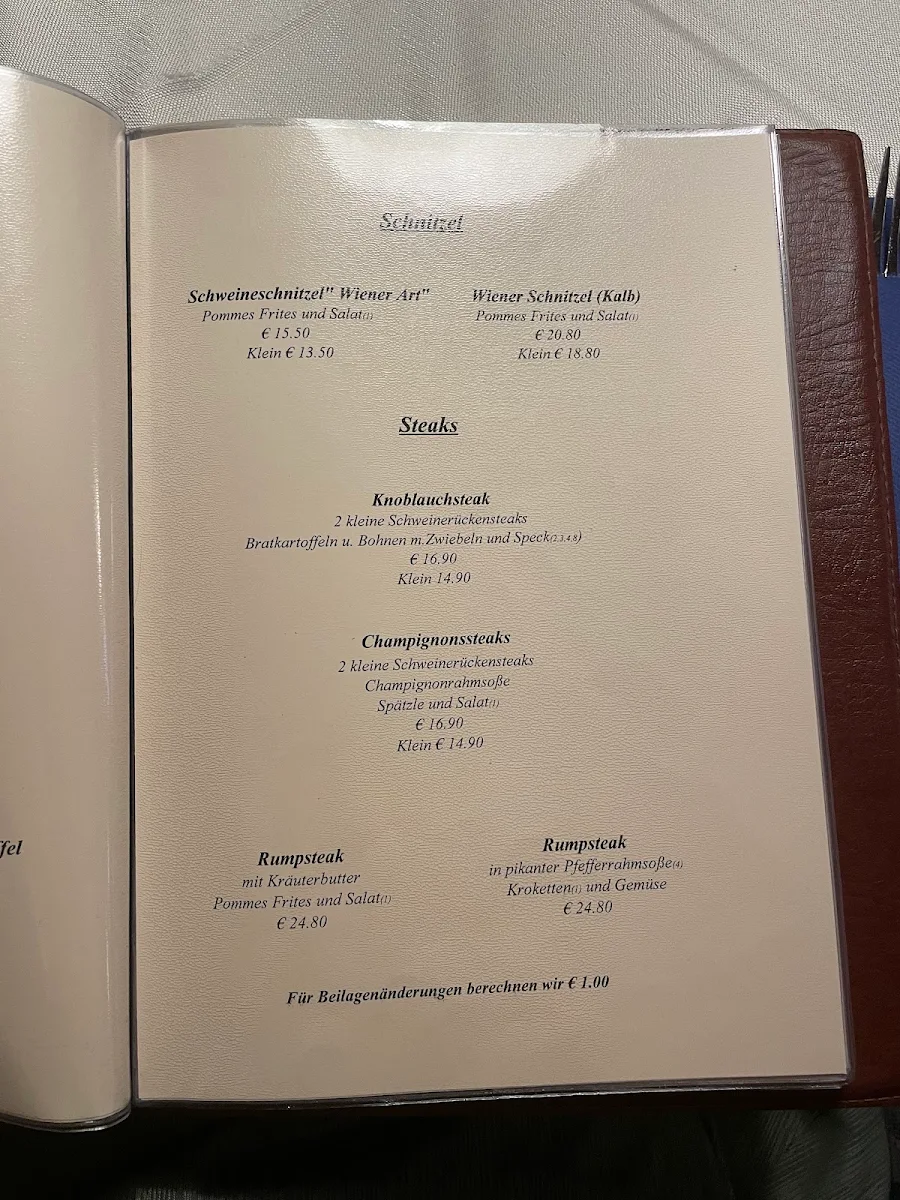 Speisekarte, Hornstüble