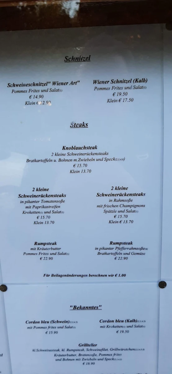 Speisekarte, Hornstüble