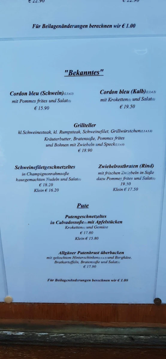Speisekarte, Hornstüble
