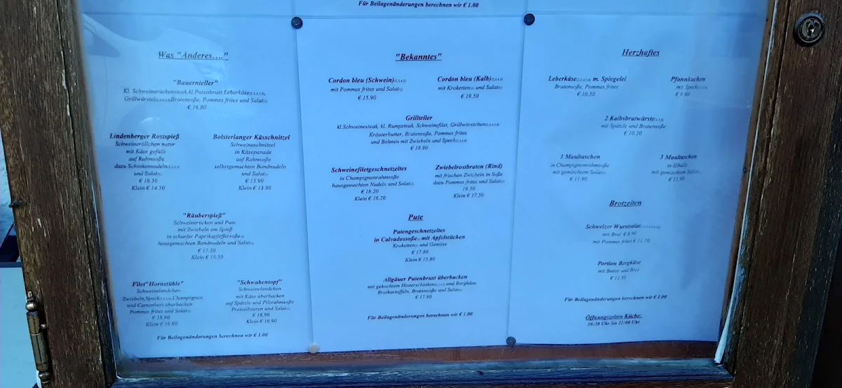 Speisekarte, Hornstüble