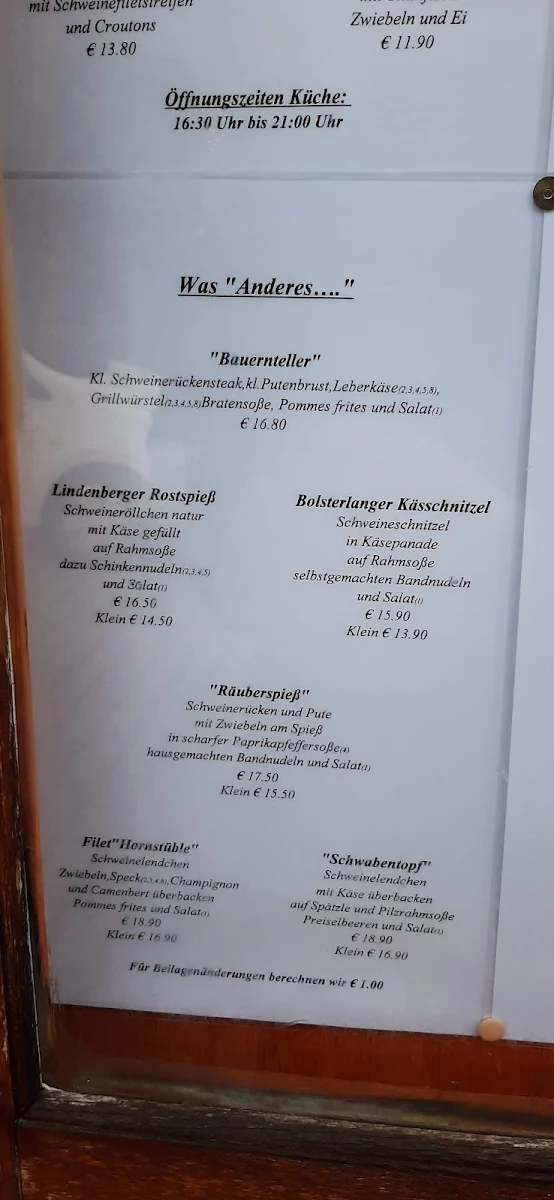 Speisekarte, Hornstüble