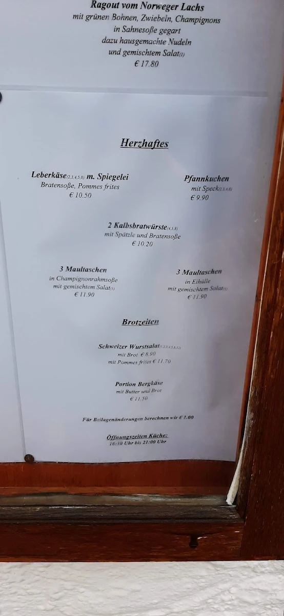 Speisekarte, Hornstüble