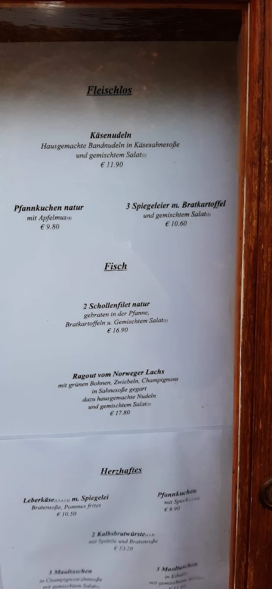 Speisekarte, Hornstüble