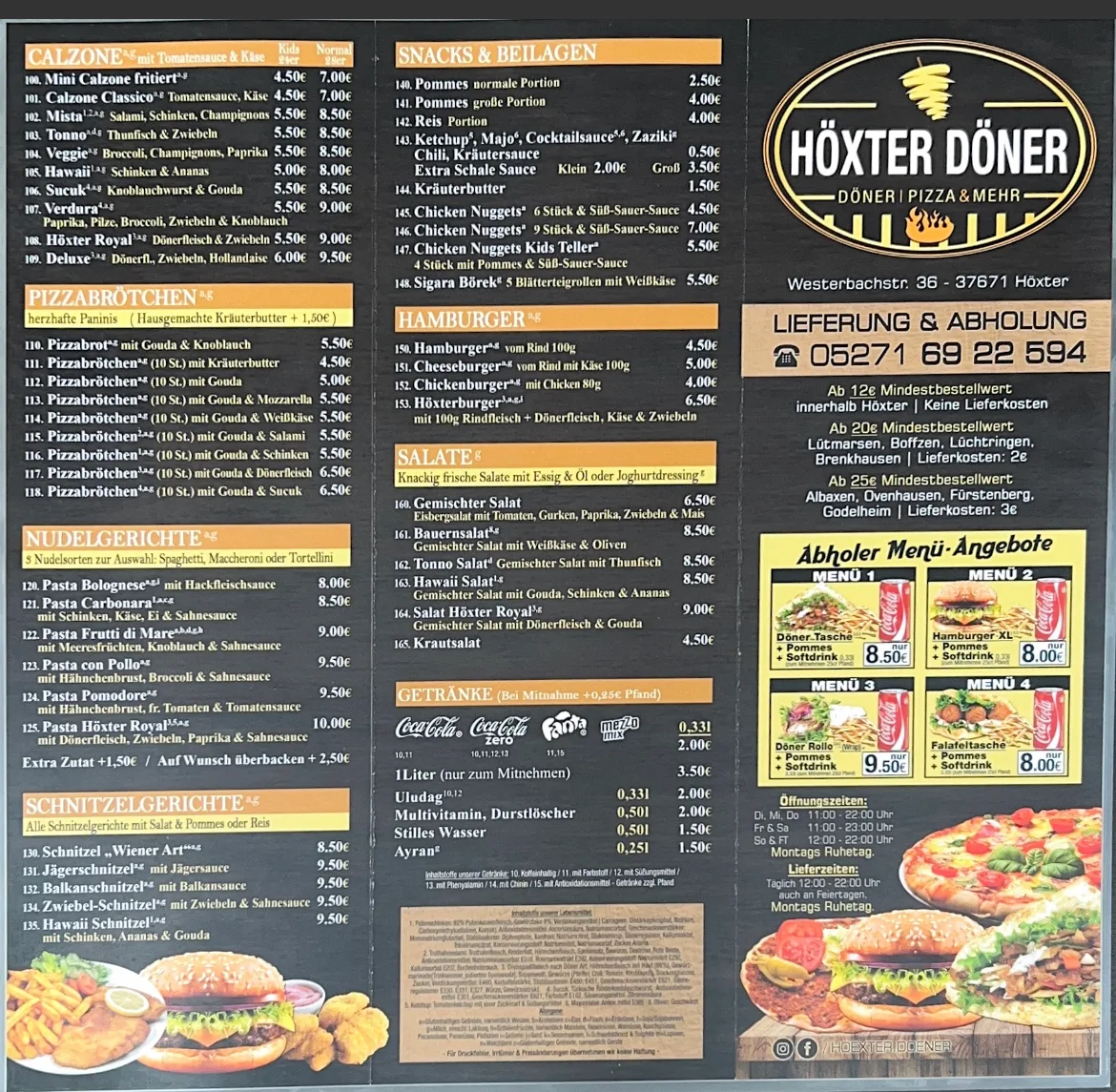 Speisekarte, Höxter Döner & Pizza