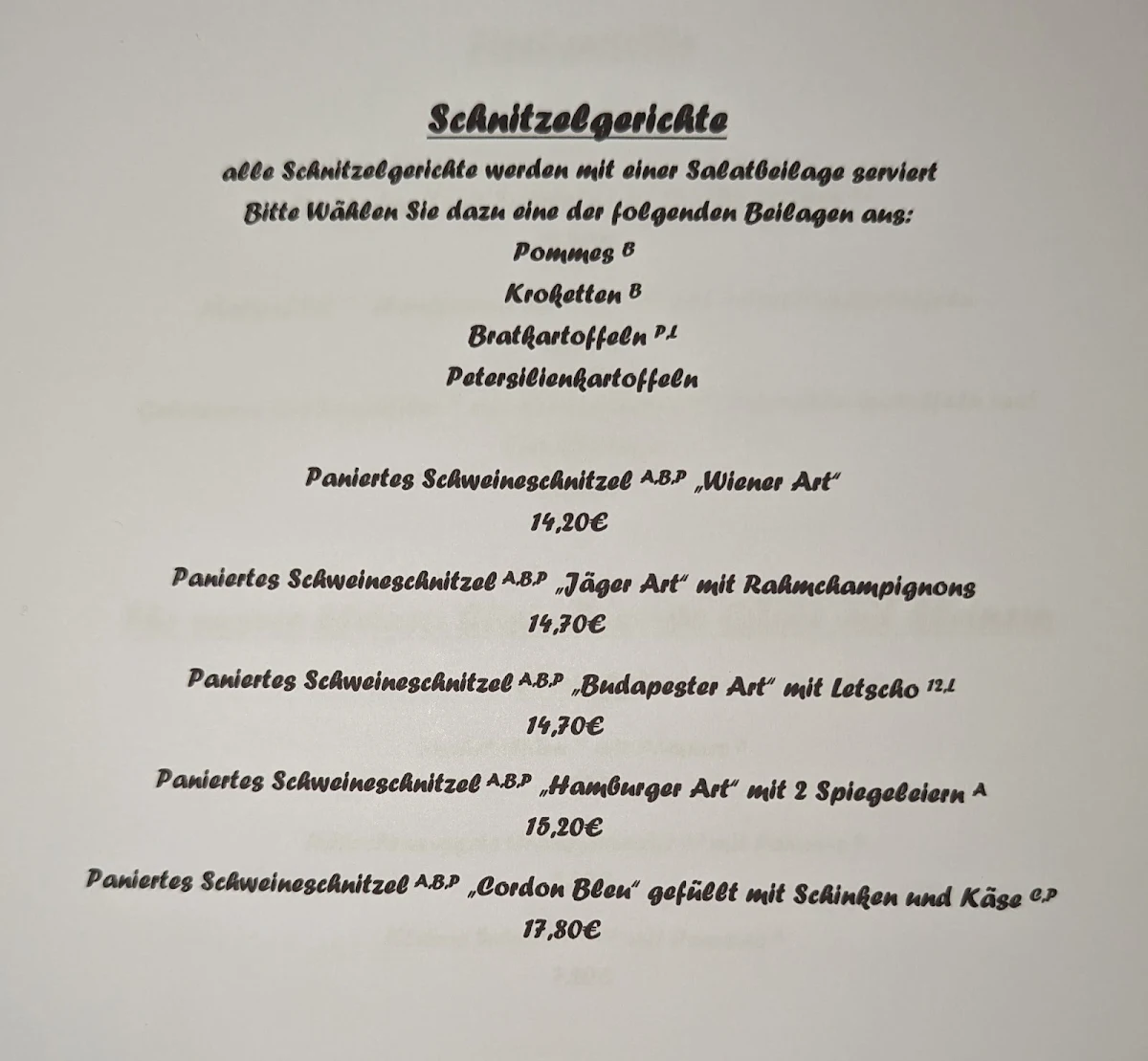 Speisekarte, Altstadtklause