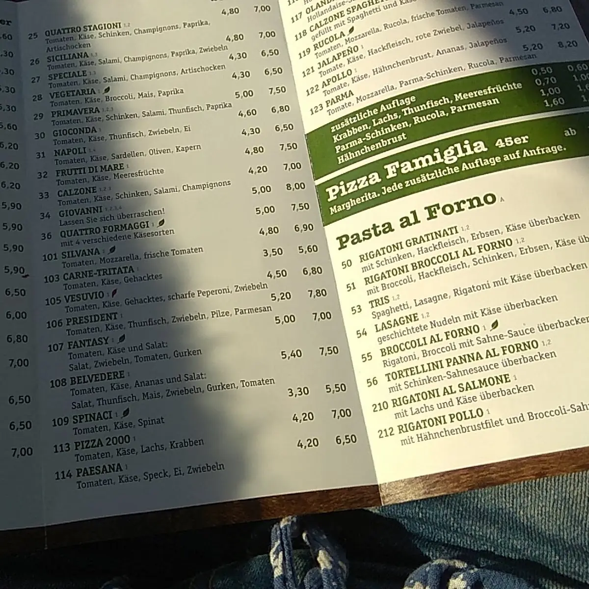 Speisekarte, Pizzeria Giovanni