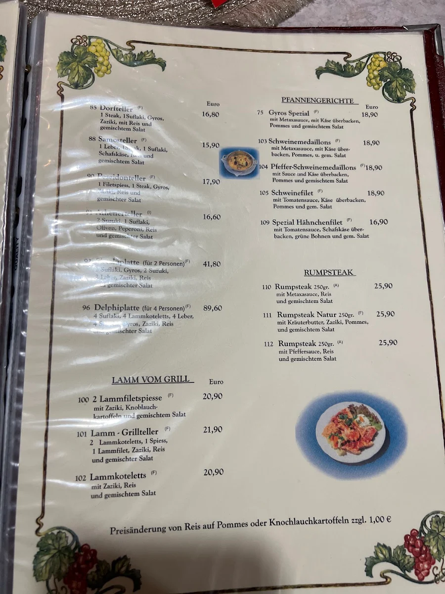 Speisekarte, Restaurant Delphi